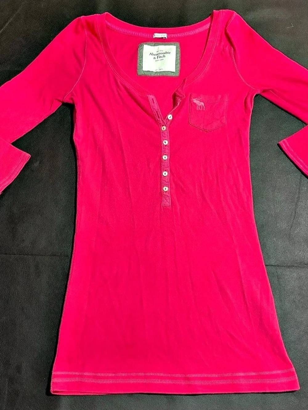 Y2K Abercrombie & Fitch Pink Three Quarter Sleeve Full Length V-Neck Size Large
